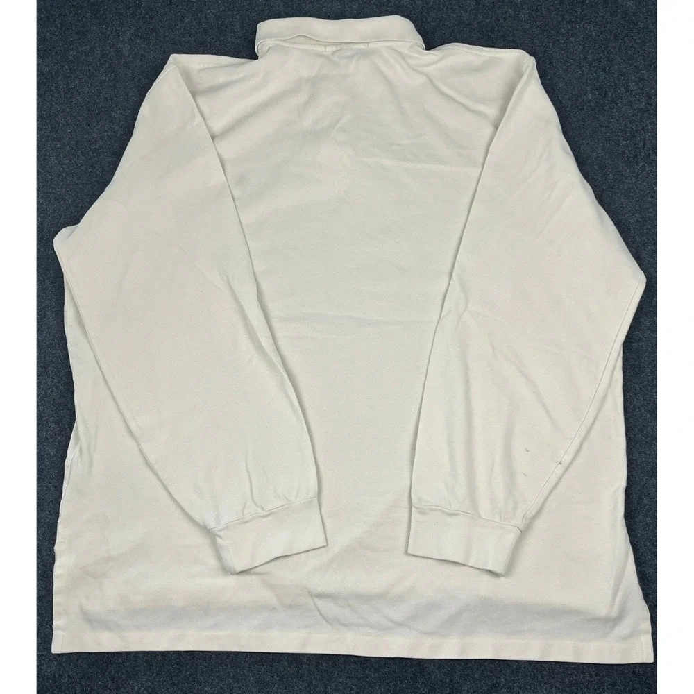 Polo Ralph Lauren Mens XXL Long Sleeve Polo Shirt Cream White Pique Cotton Pony